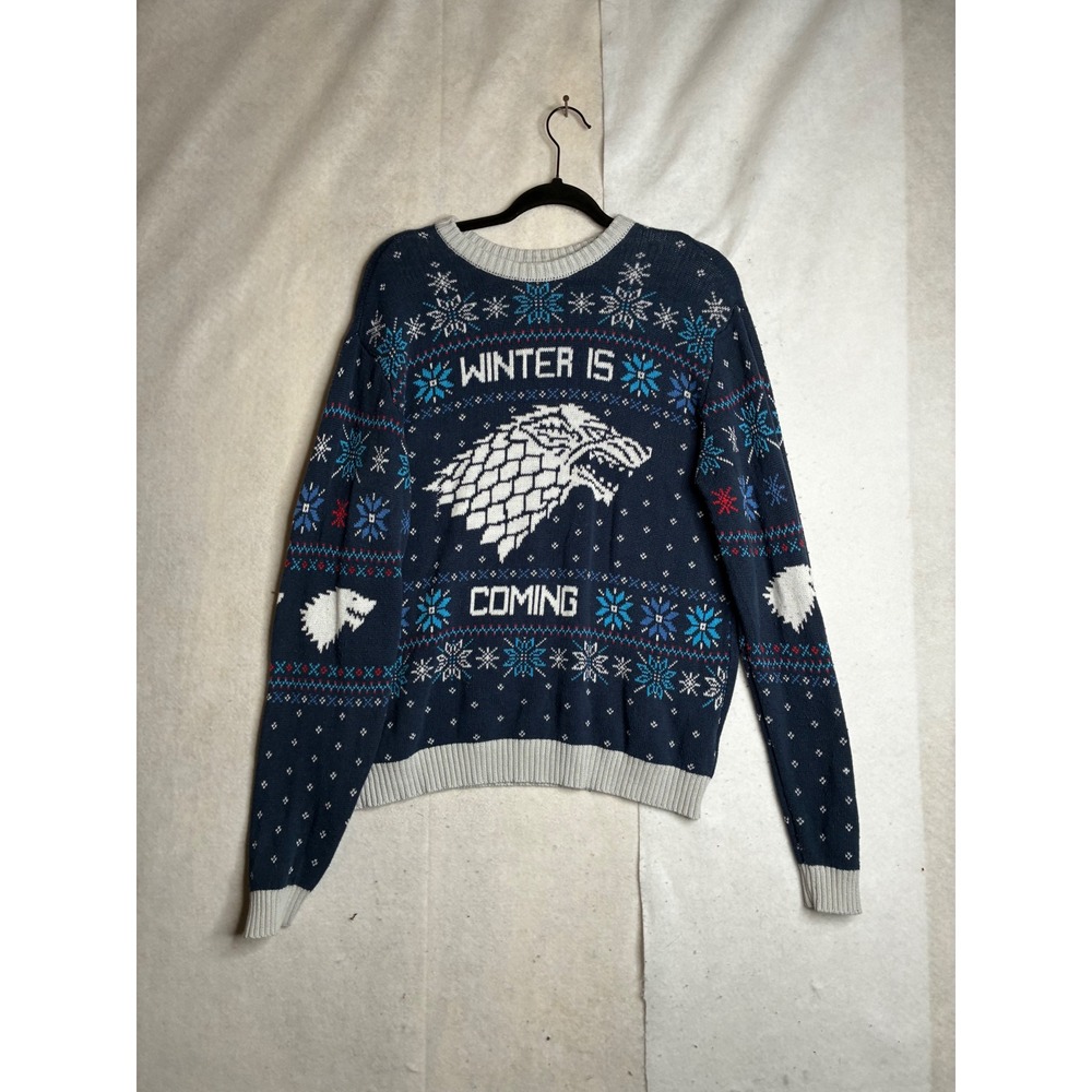 Game of Thrones Winter Is Coming House Stark Direwolf Ugly Christmas Sweater L
